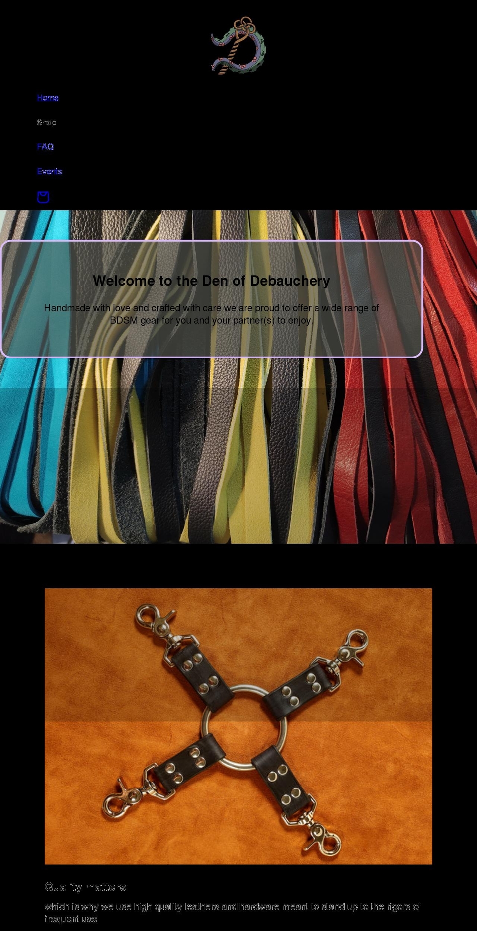 denofdebauchery.com shopify website screenshot