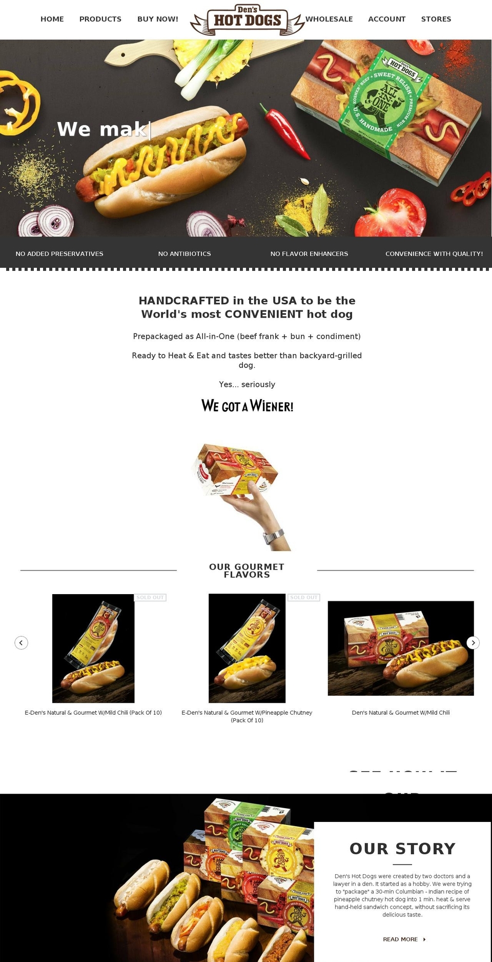denshotdogs.com shopify website screenshot