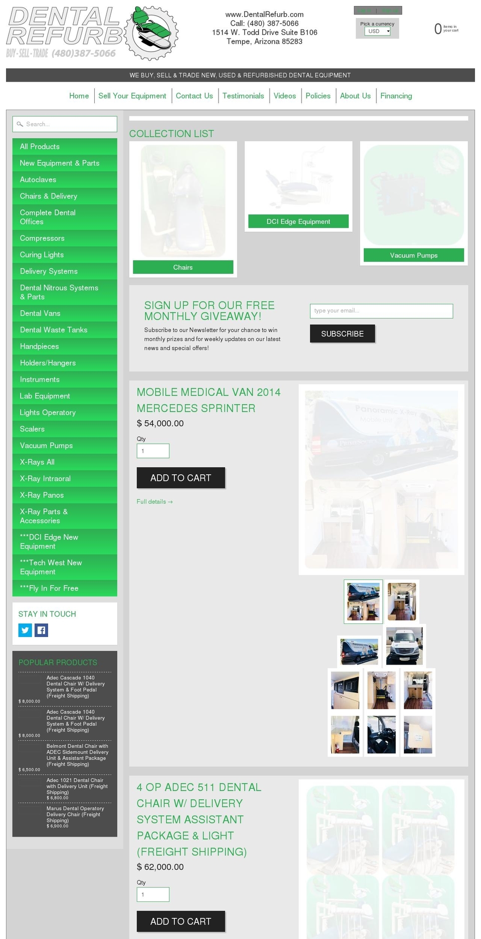 dentalequipmentrepair.com shopify website screenshot
