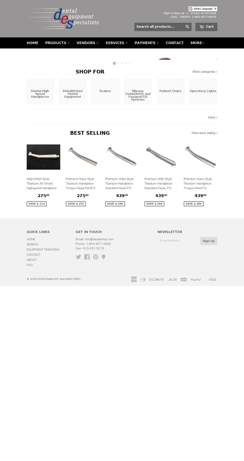 dentalequipmentspecialists.com — Shopify storefront screenshot