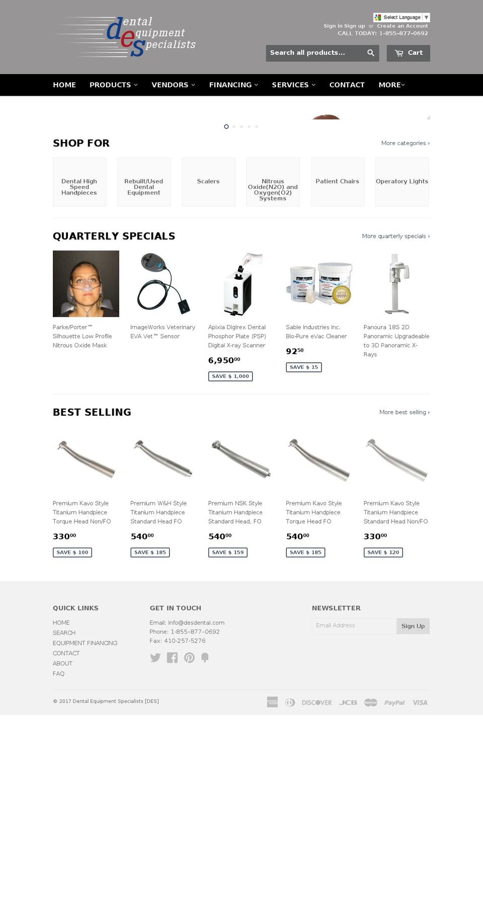 dentalequipmentspecialists.net shopify website screenshot