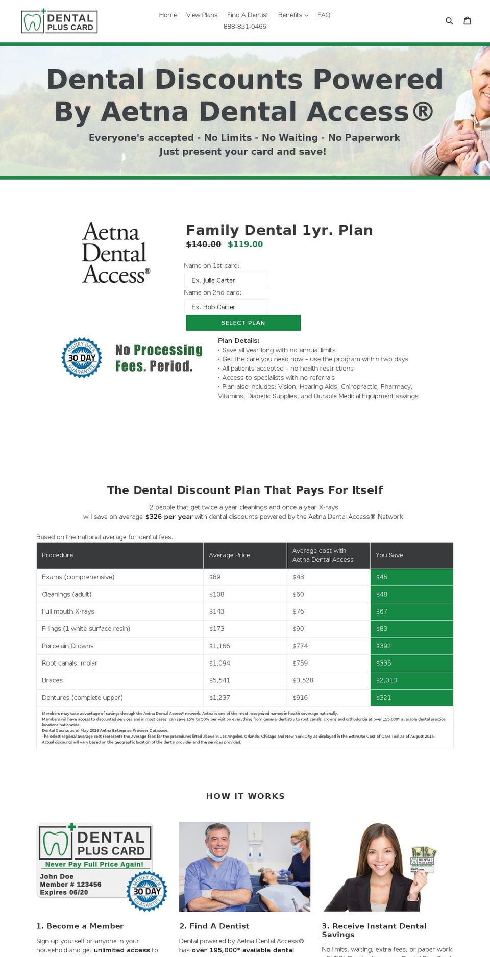 dentalpluscard.com shopify website screenshot