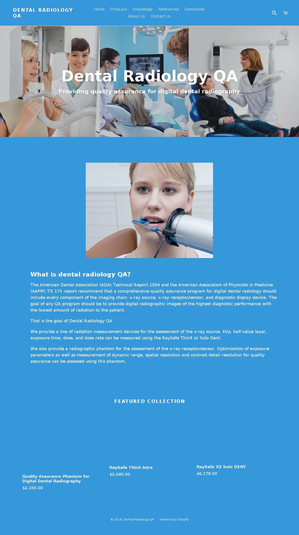 dentalradiologyqa.com — Shopify storefront screenshot