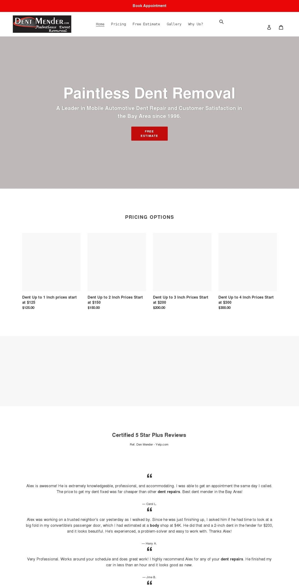 dentmender.com shopify website screenshot