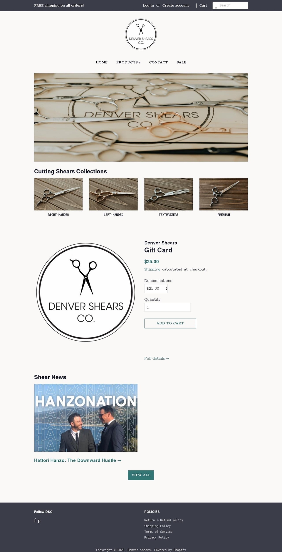 denvershears.com shopify website screenshot