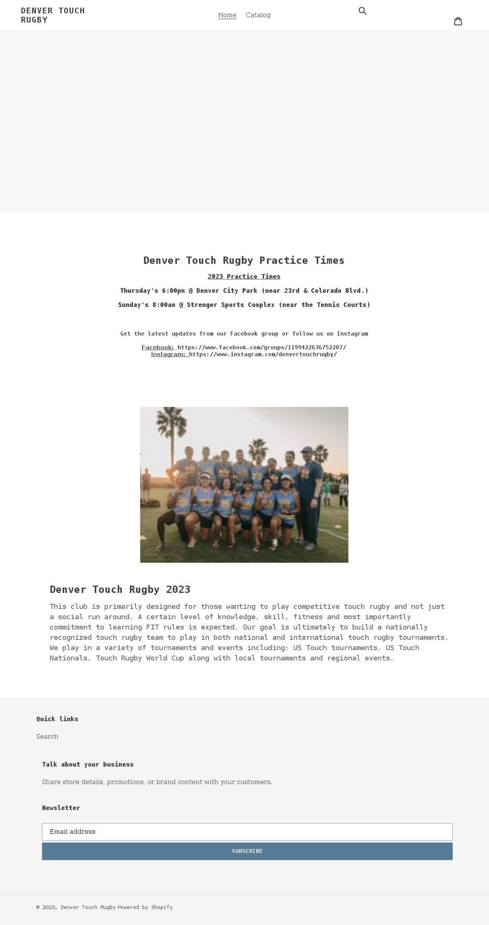 denvertouchrugbyclub.com shopify website screenshot