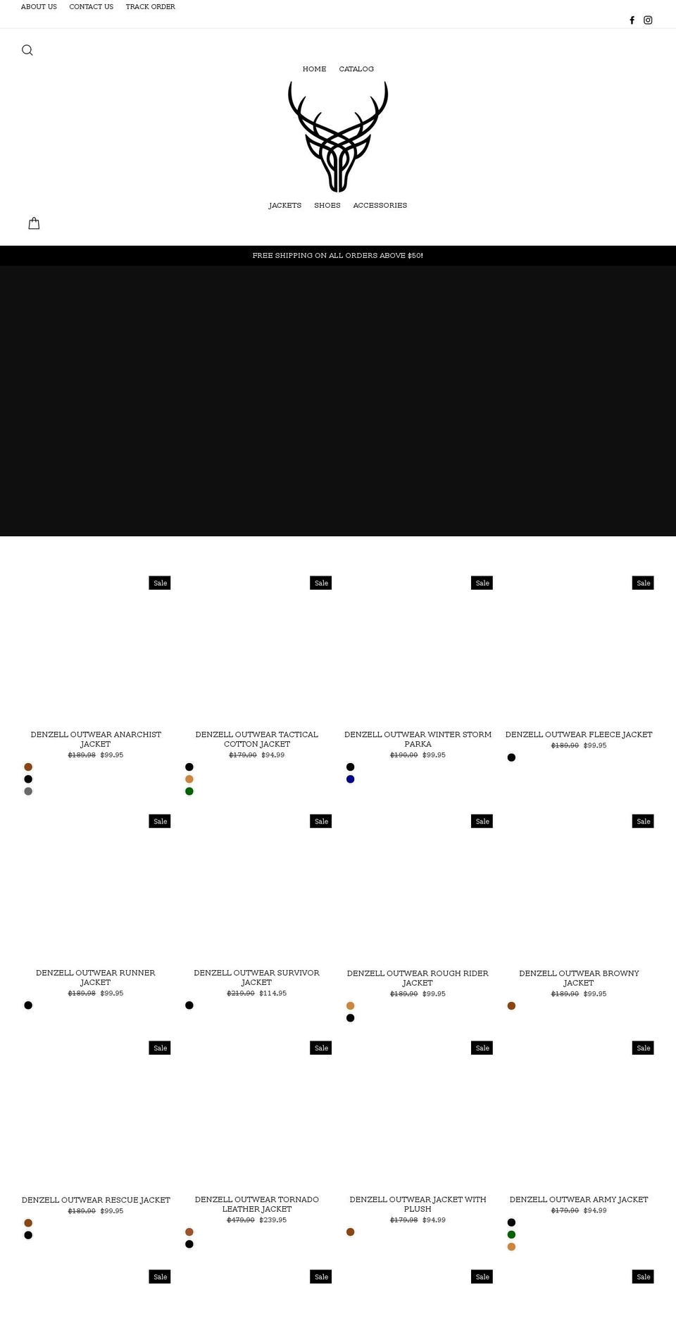 denzelloutwear.com shopify website screenshot