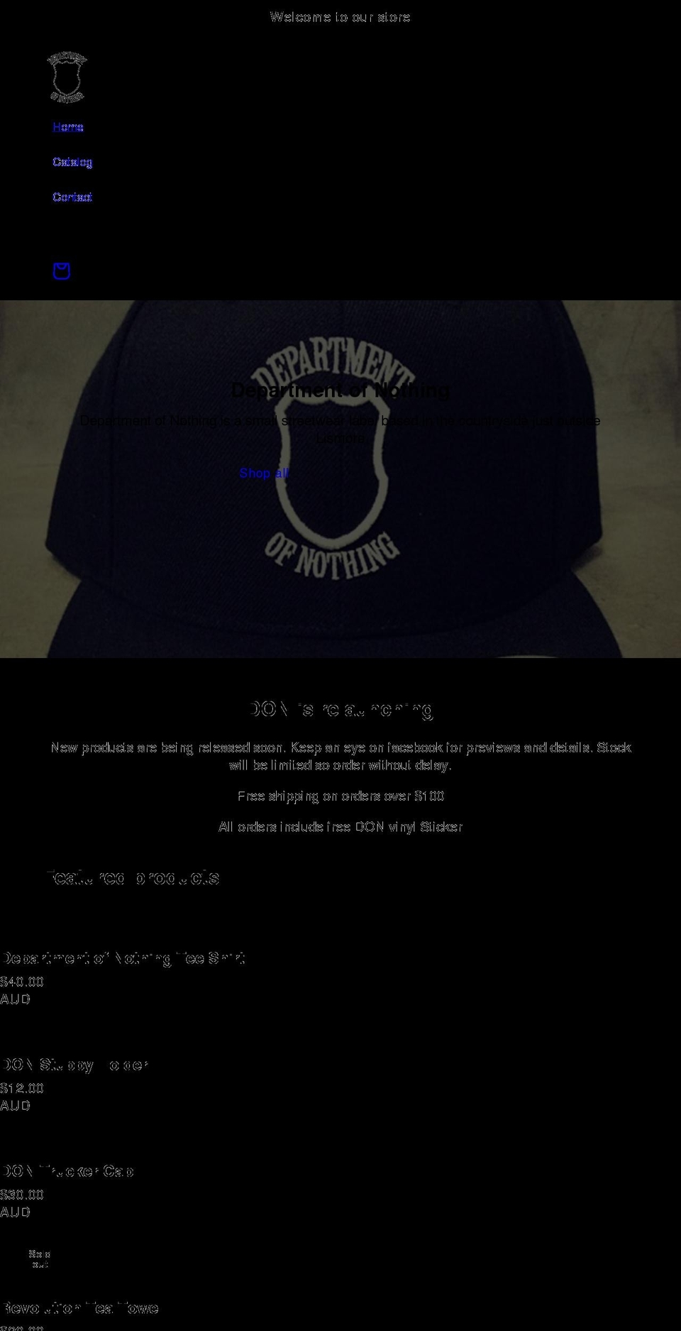 departmentofnothing.com.au shopify website screenshot