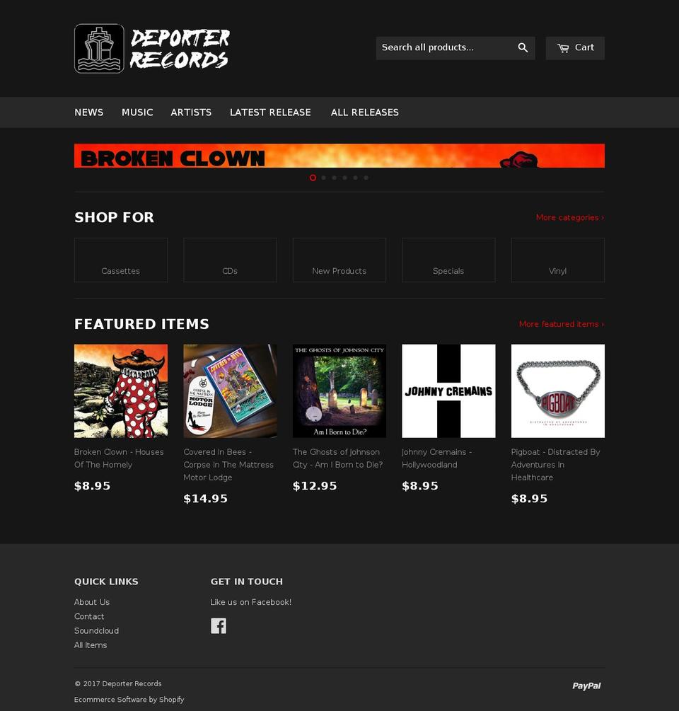 deporterrecords.com shopify website screenshot