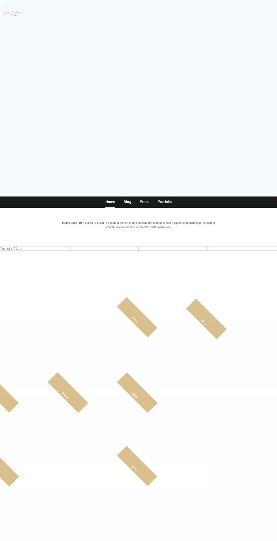 depressedmonsters.com shopify website screenshot