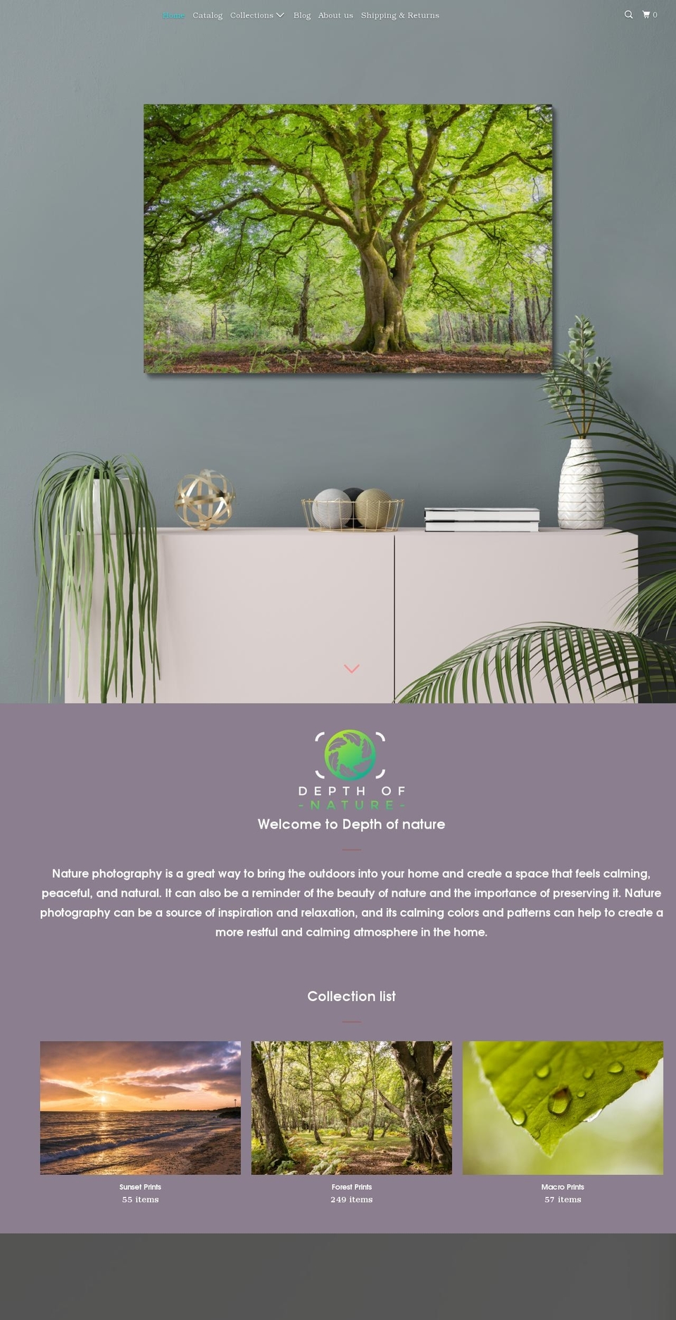 depthofnature.com shopify website screenshot
