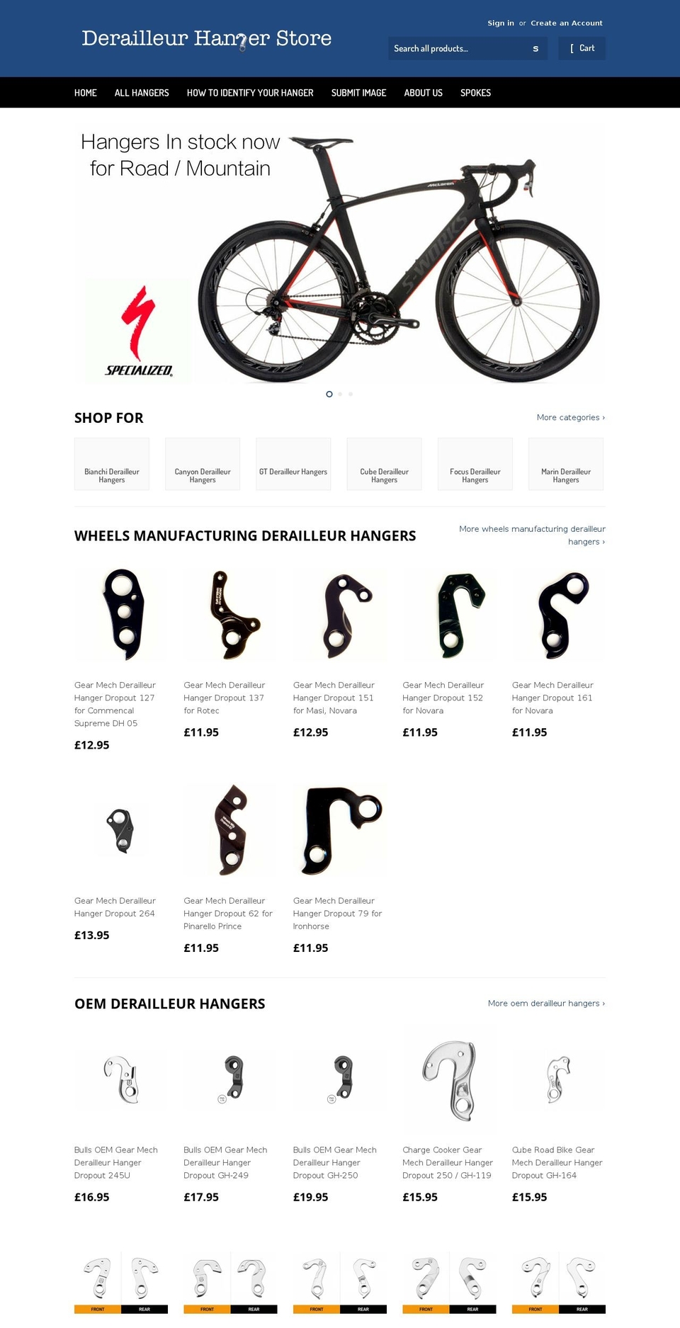 derailleurhangerstore.co.uk shopify website screenshot