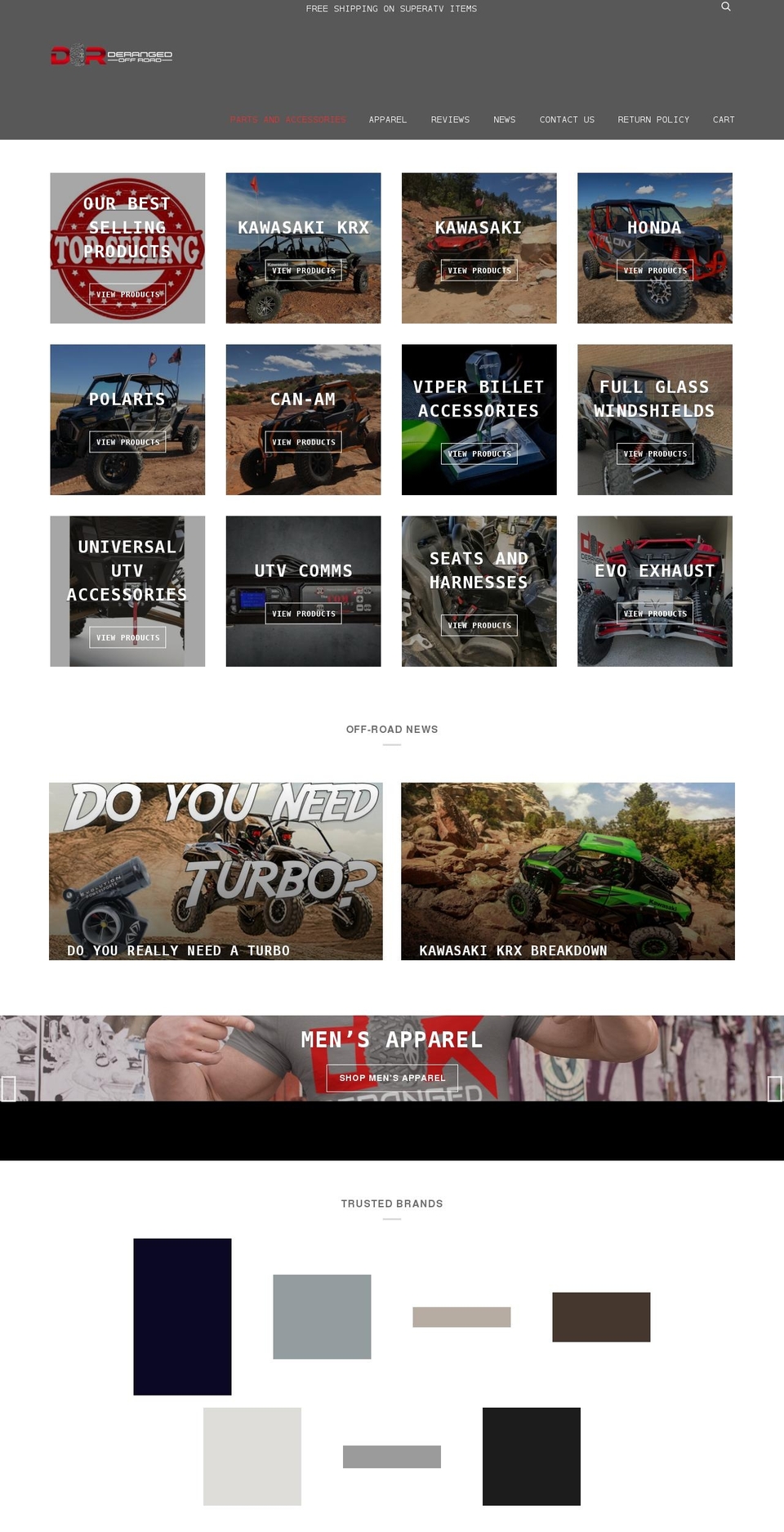 derangedoffroad.com shopify website screenshot