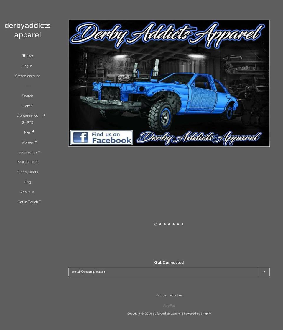 derbyaddictsapparel.com shopify website screenshot