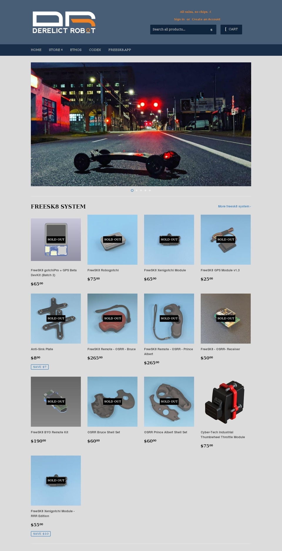 derelictrobot.com shopify website screenshot