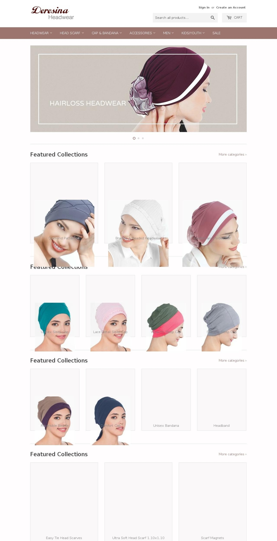 deresinaheadwear.com shopify website screenshot