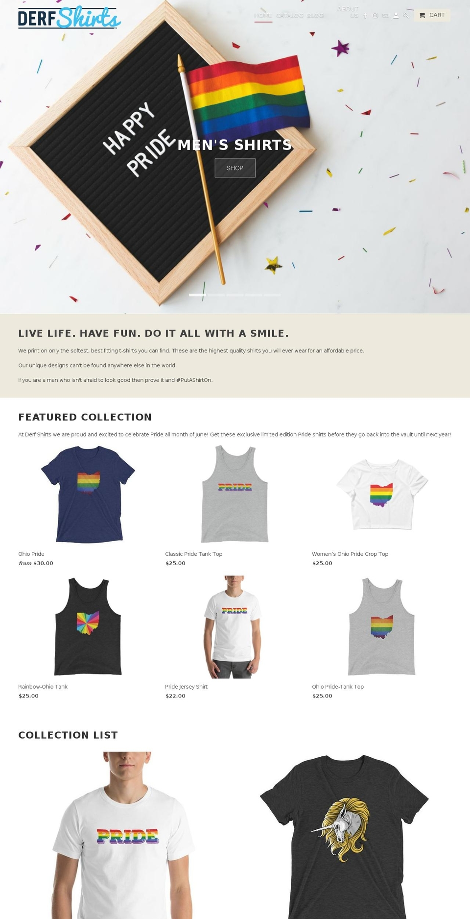 derfshirts.com shopify website screenshot