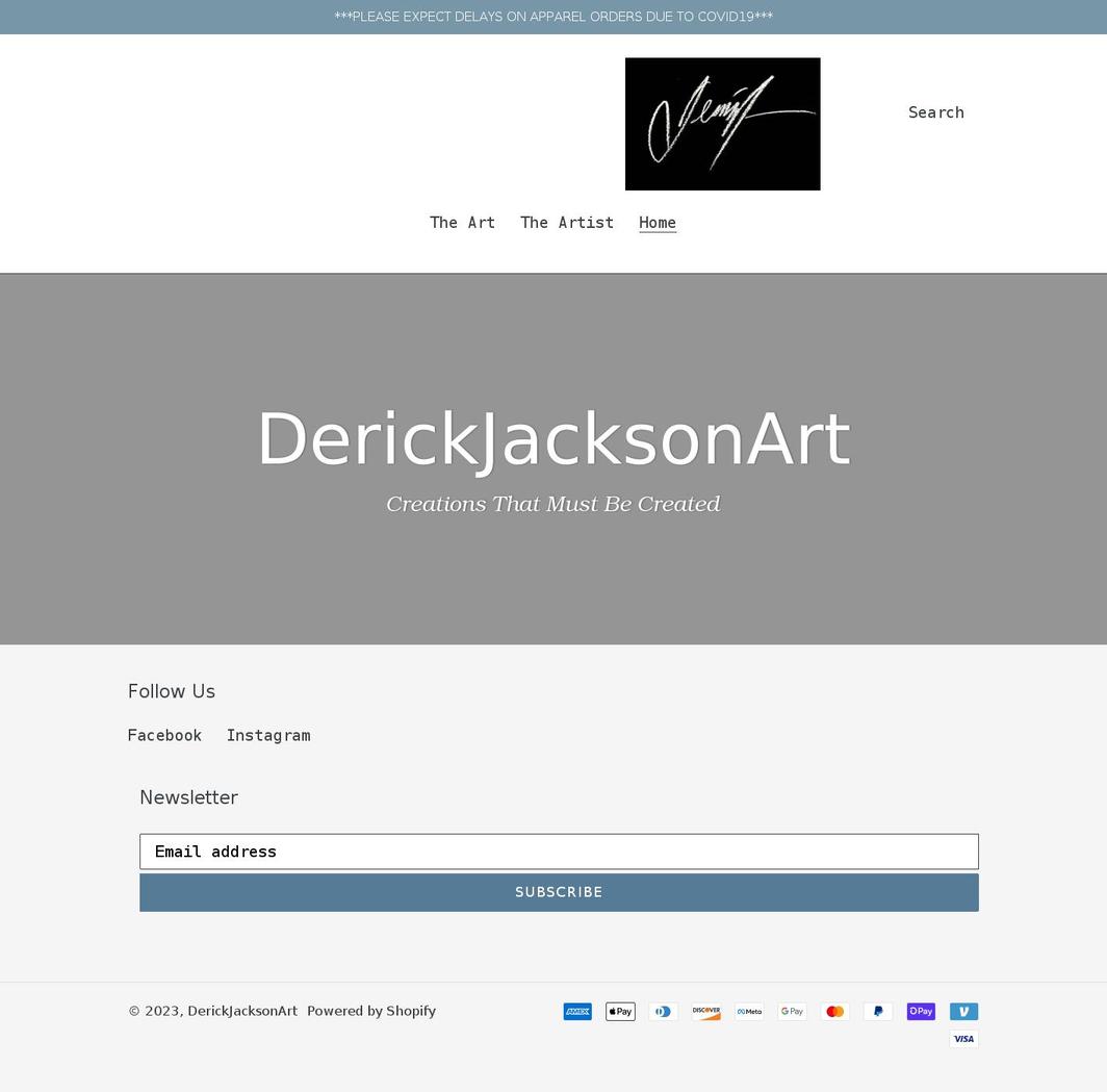 derickjacksonart.com shopify website screenshot