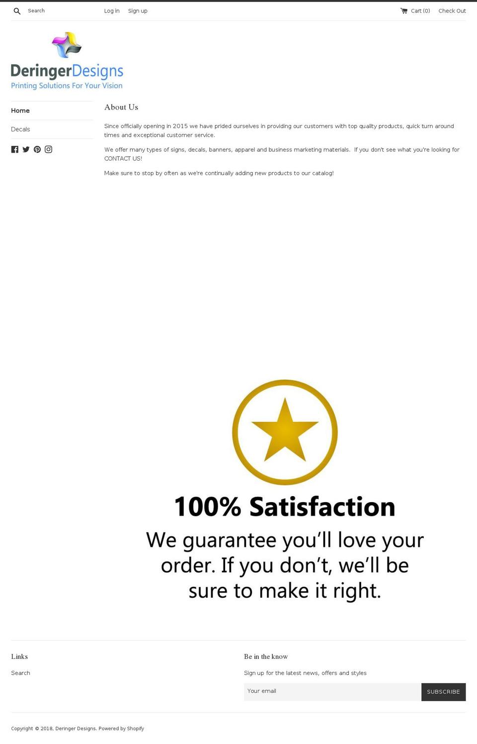 deringerdesigns.com shopify website screenshot