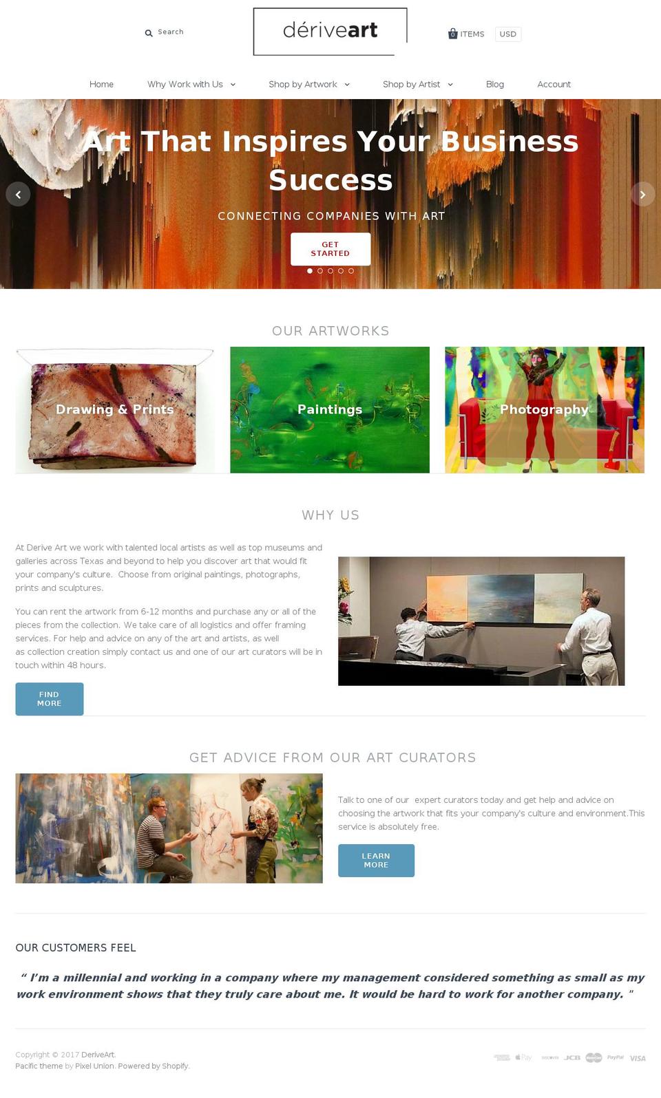 deriveart.com shopify website screenshot