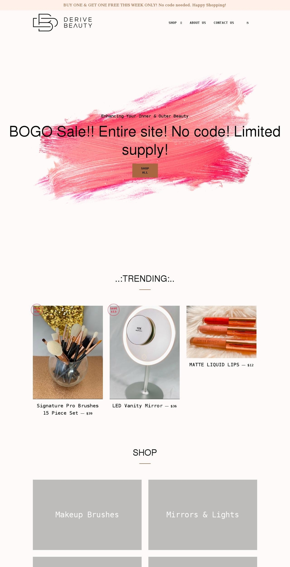 derivebeauty.com shopify website screenshot