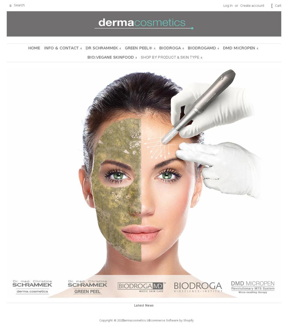 dermacosmetics.co.uk shopify website screenshot