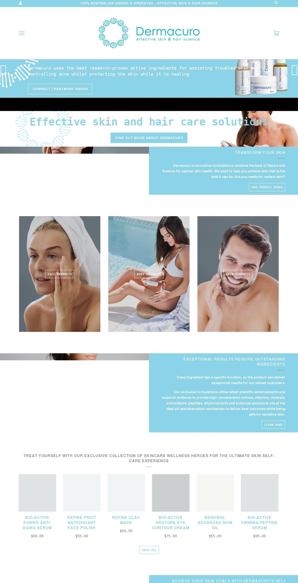 dermacuro.com.au shopify website screenshot
