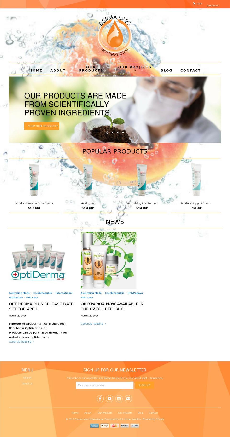 dermalabsinternational.com shopify website screenshot