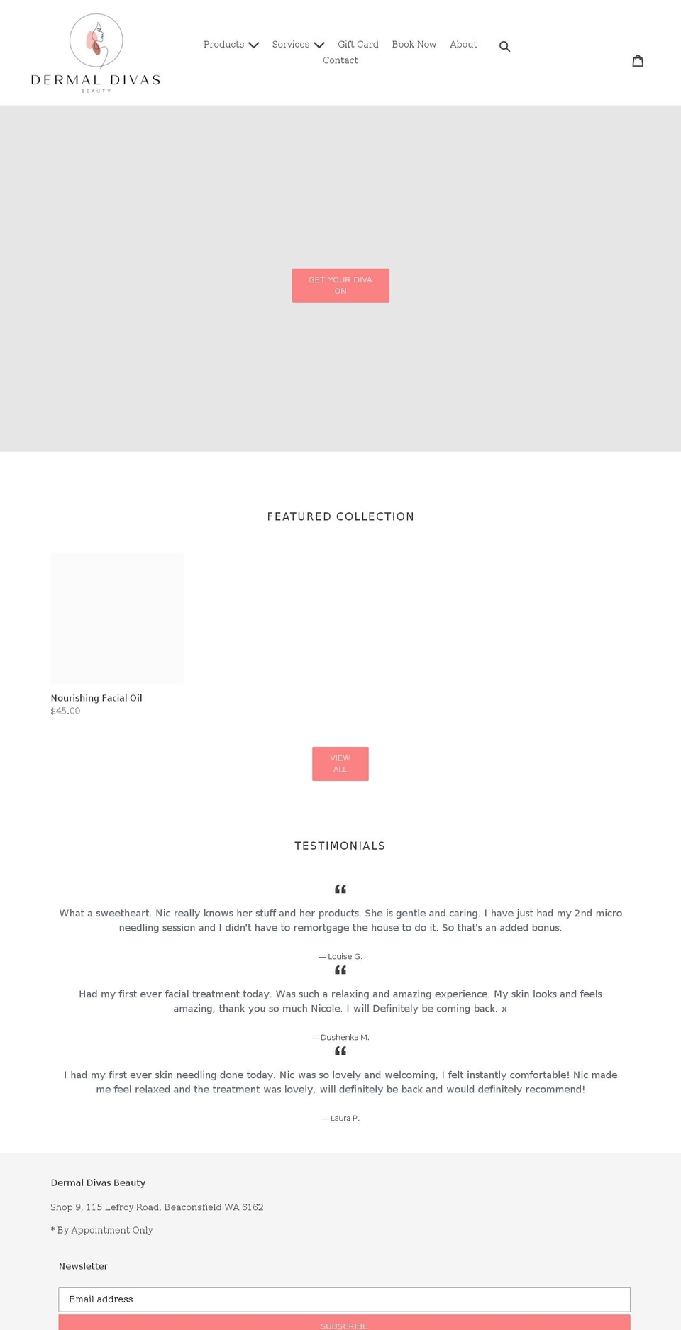 dermaldivasbeauty.com shopify website screenshot