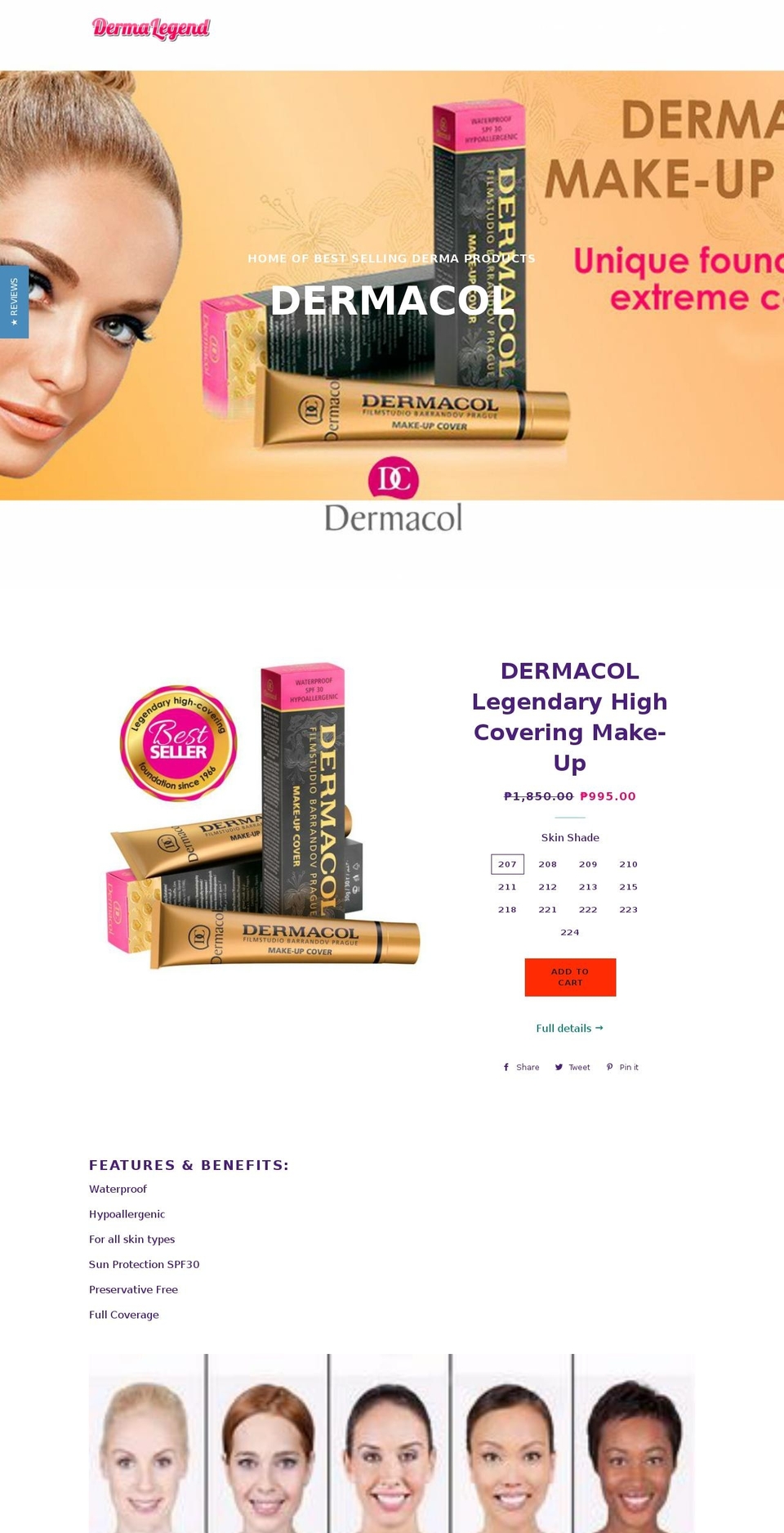 dermalegend.com shopify website screenshot