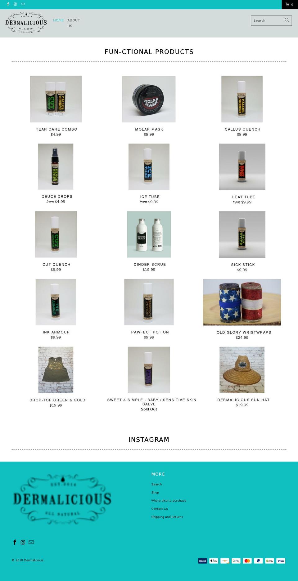 dermalicious.net shopify website screenshot