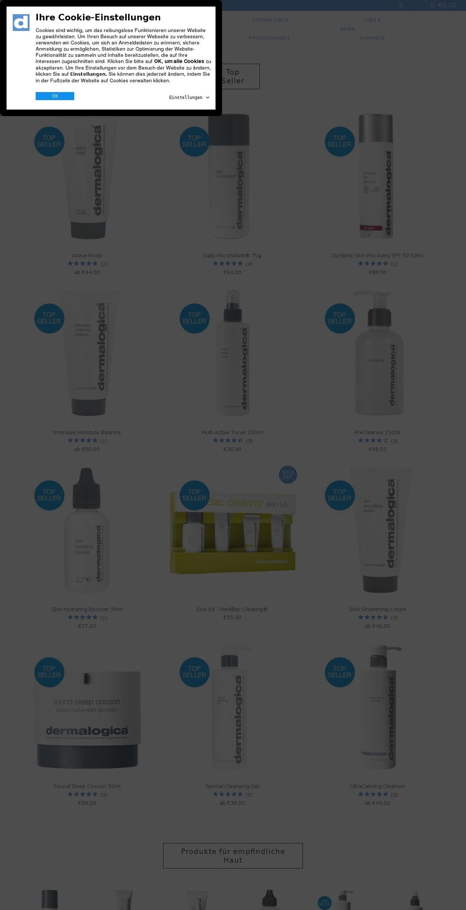 dermalogica.de shopify website screenshot