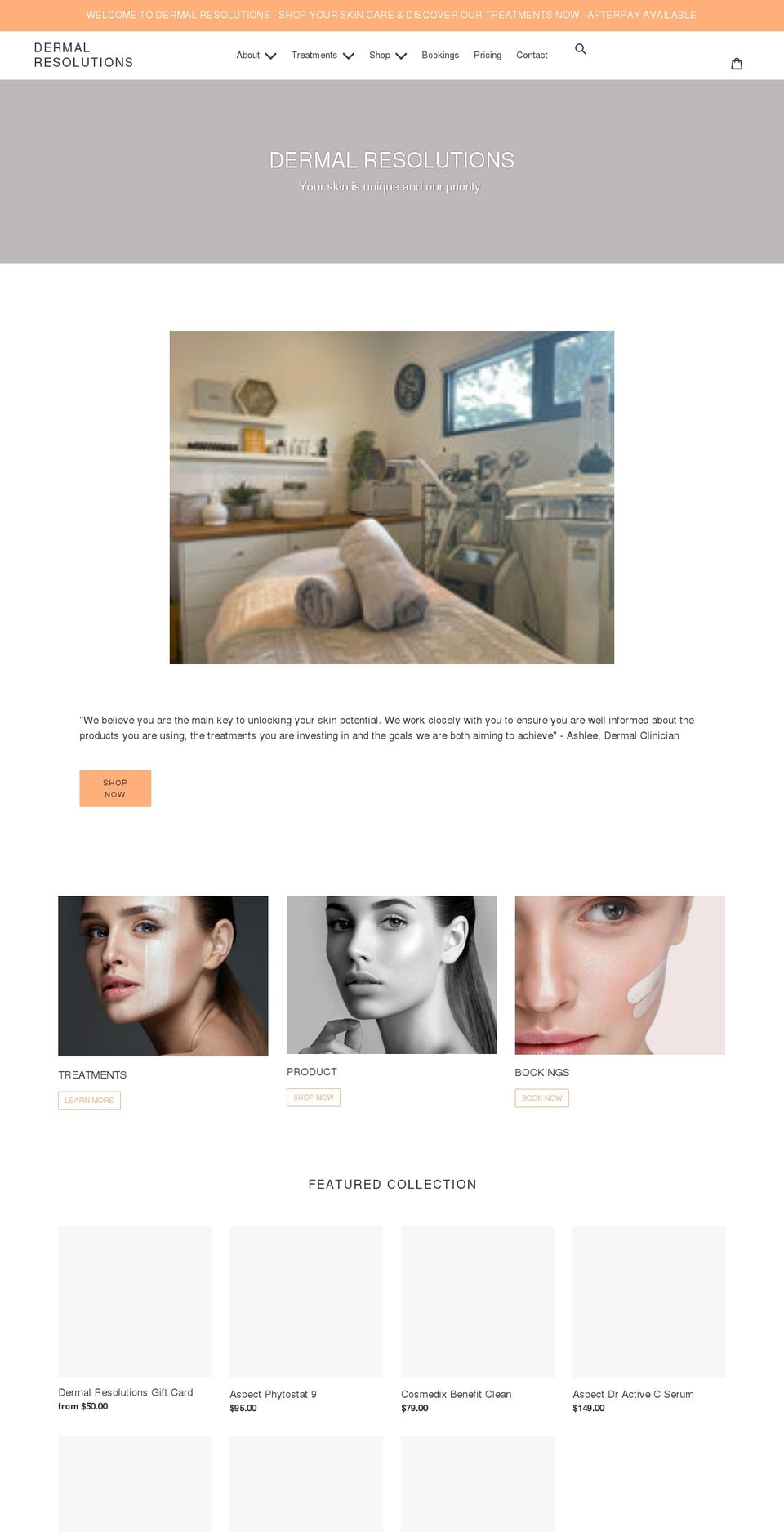 dermalresolutions.com.au shopify website screenshot