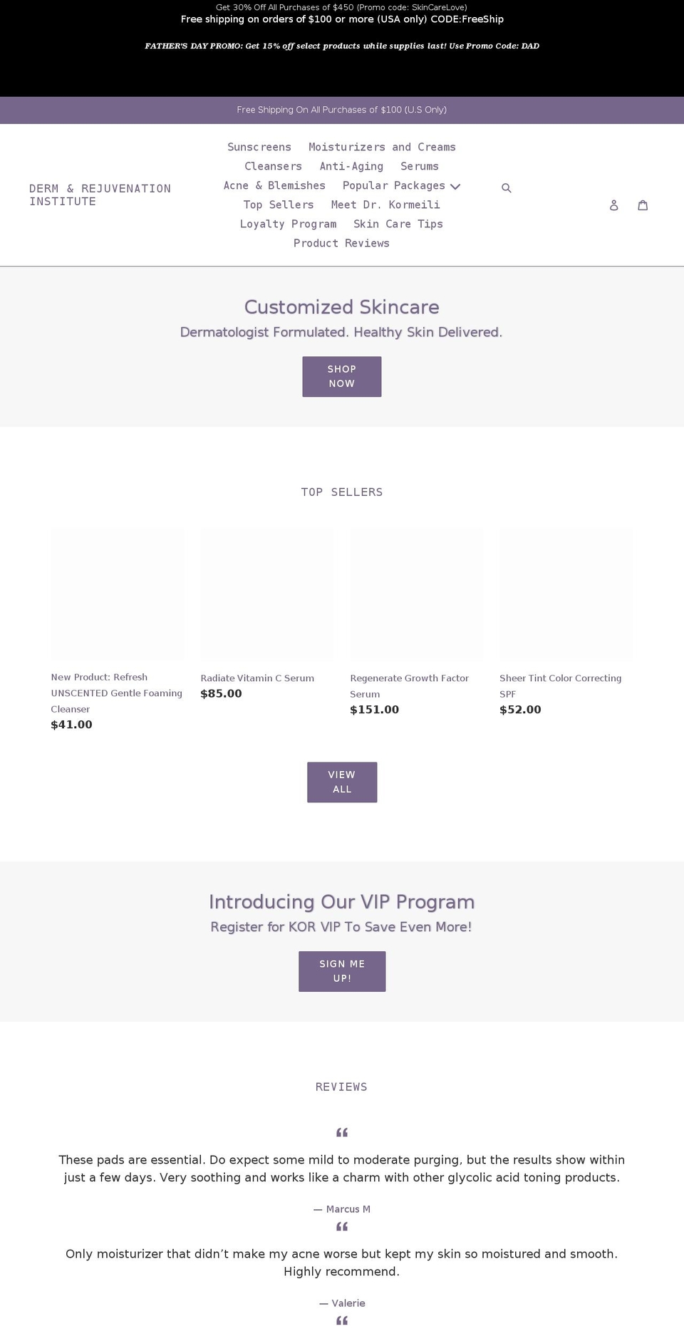 dermandrejuvenationinstitute.com shopify website screenshot