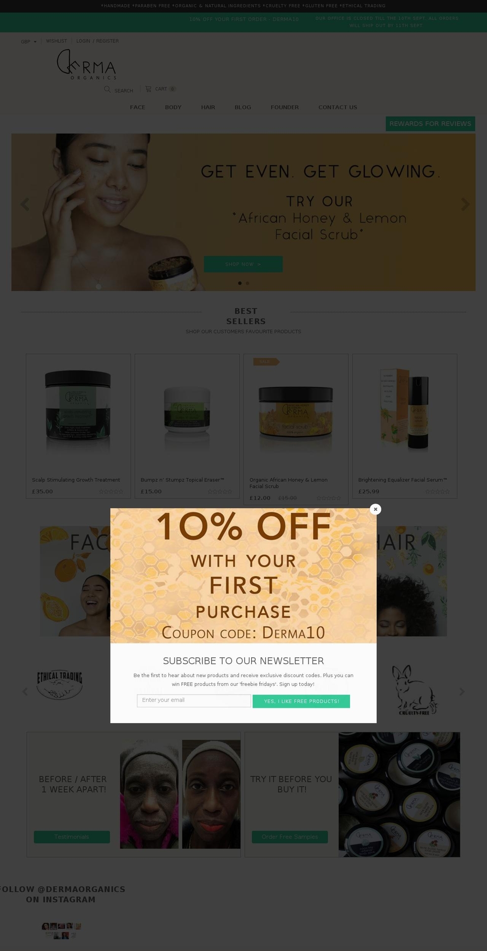 dermaorganicsbycfbp.com — Shopify storefront screenshot