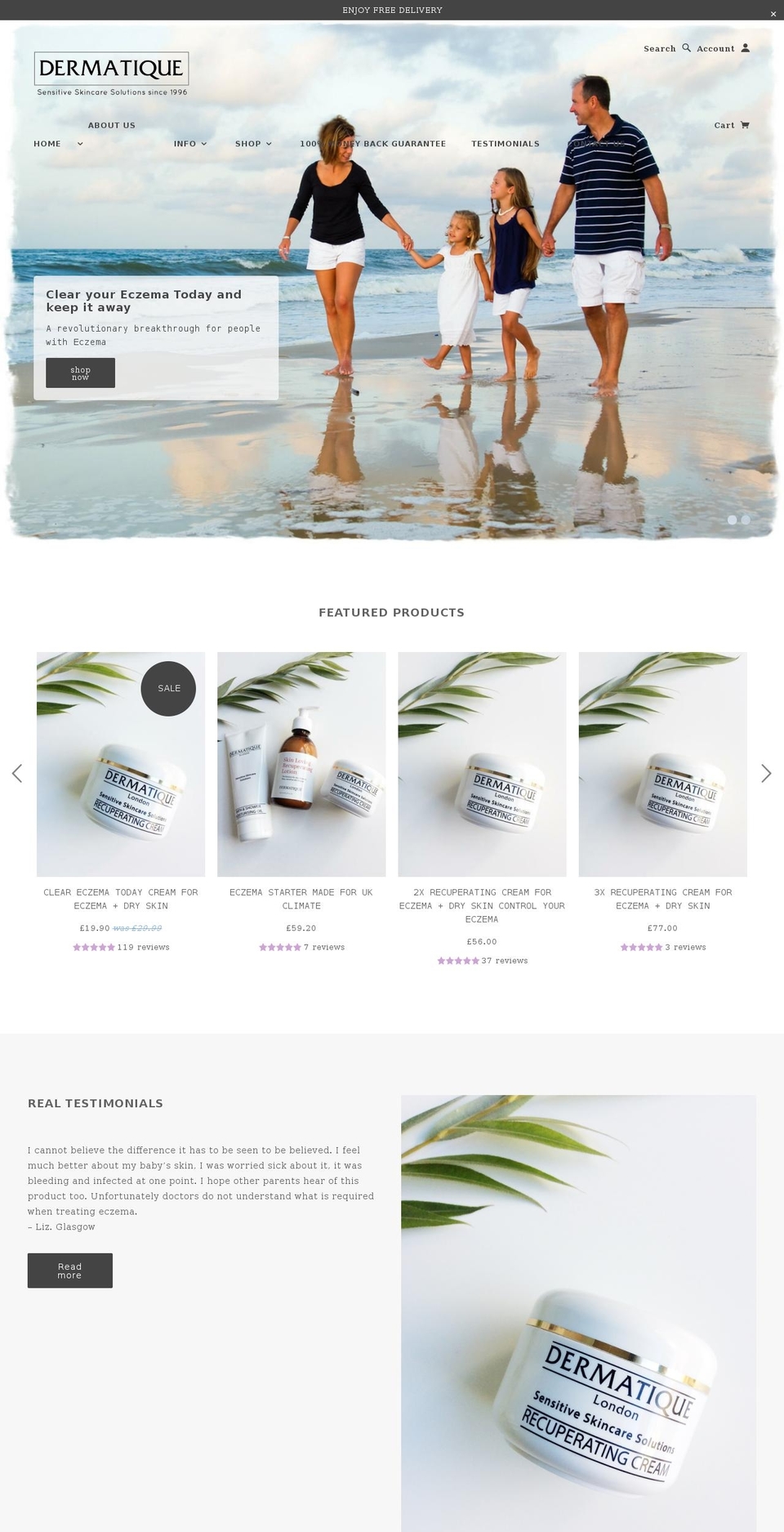 Dermatique sensitive skincare Shopify theme site example dermatique.co.uk