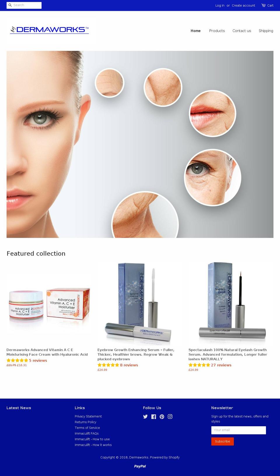 dermaworks.co.uk shopify website screenshot