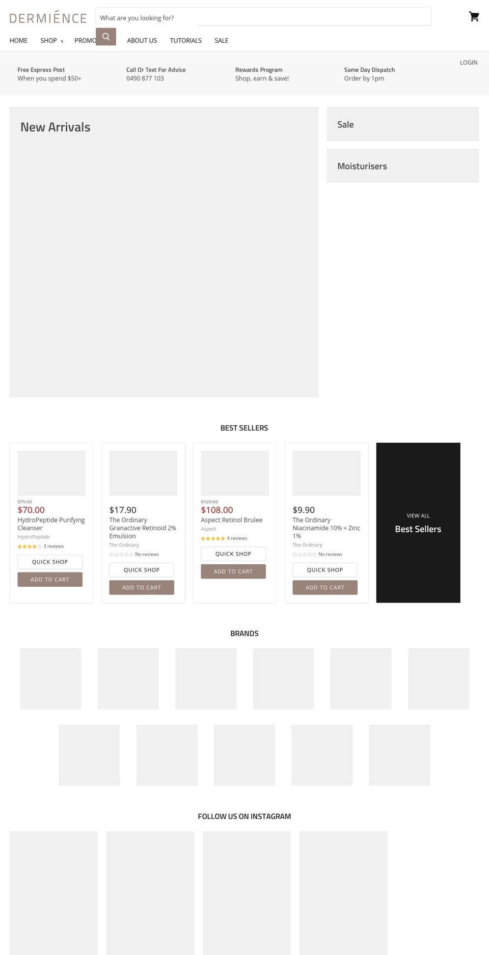 dermience.com shopify website screenshot