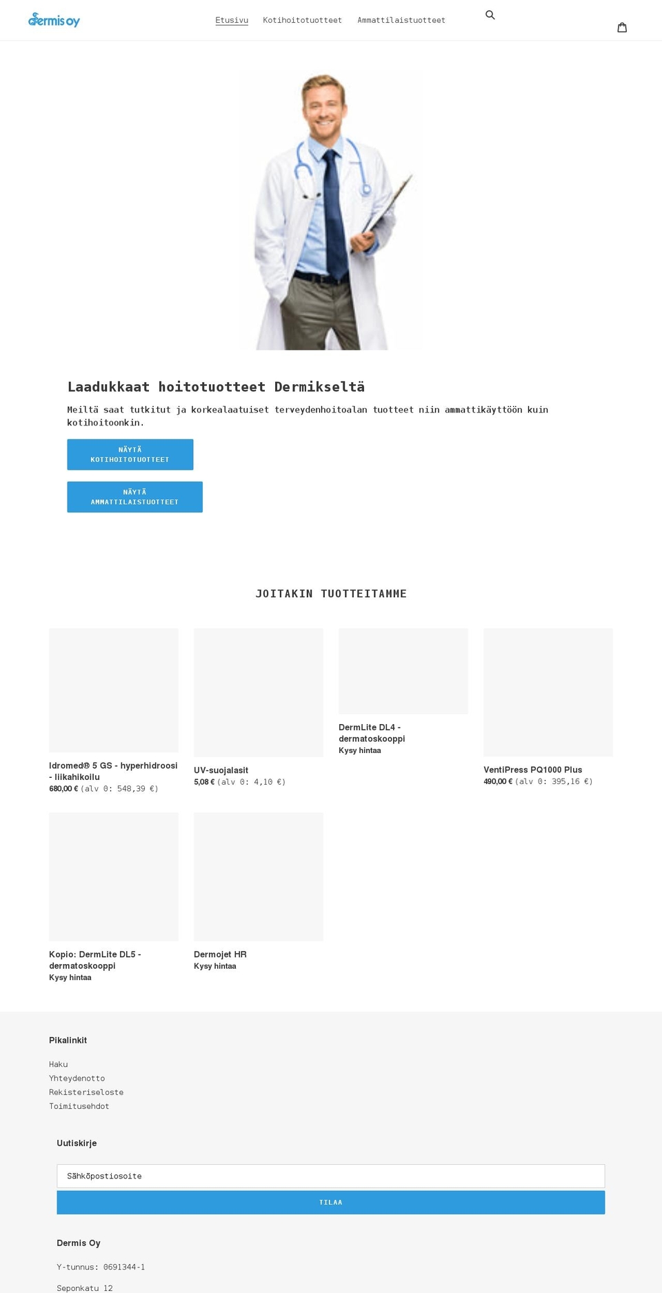 dermis.fi shopify website screenshot