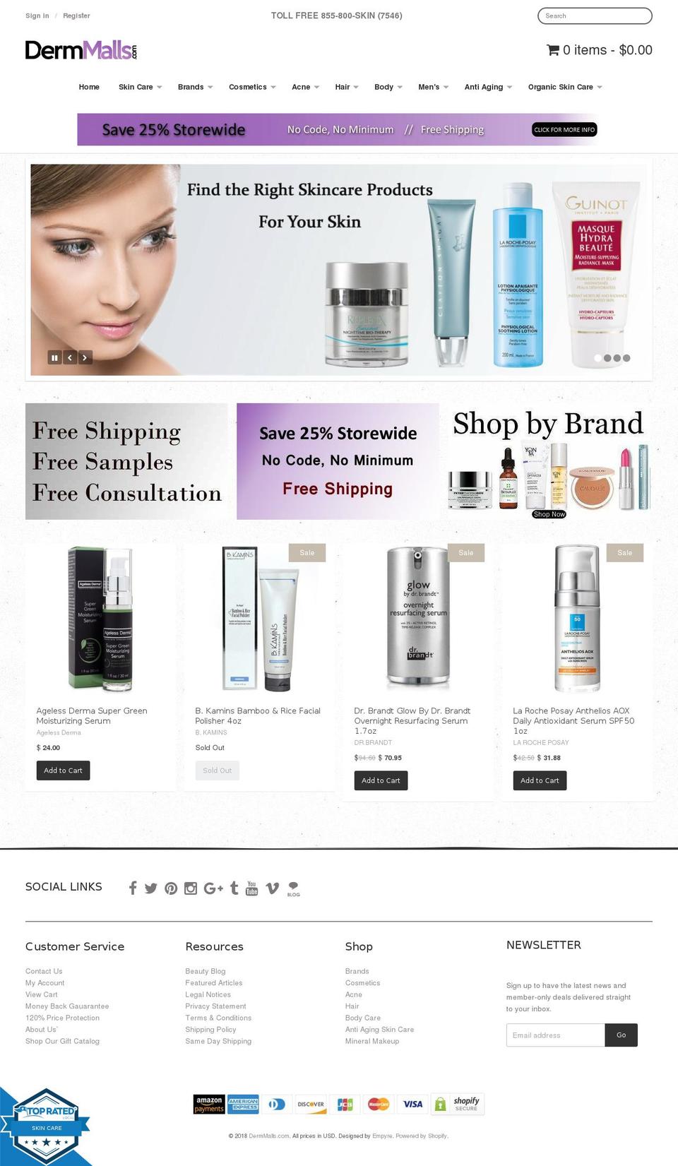 dermmalls.com shopify website screenshot