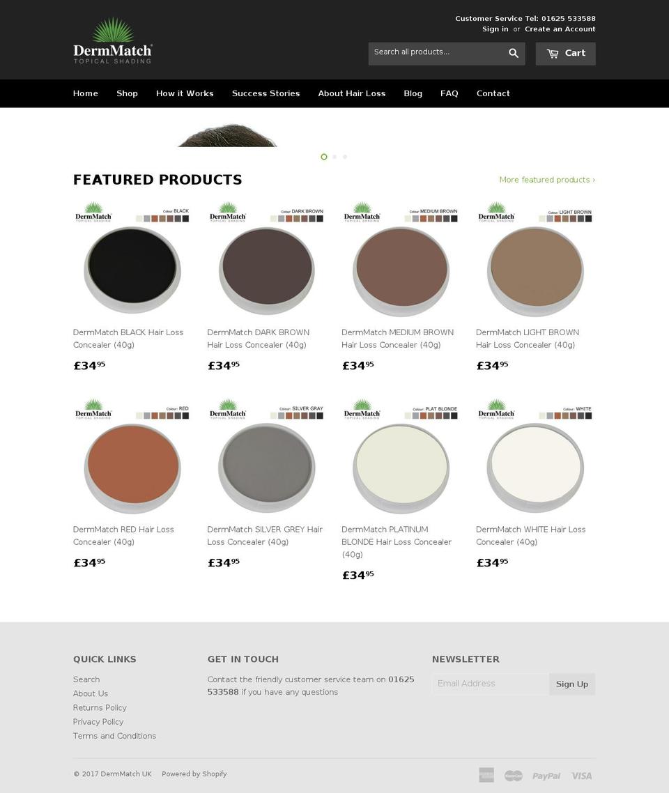 dermmatch.co.uk shopify website screenshot