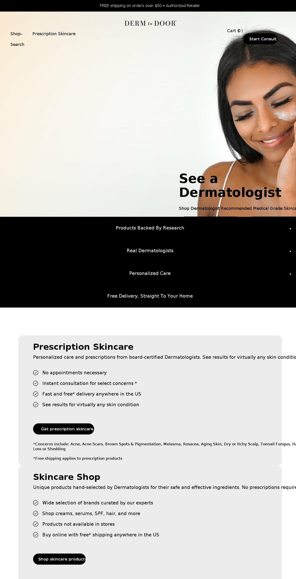 dermtodoor.com shopify website screenshot