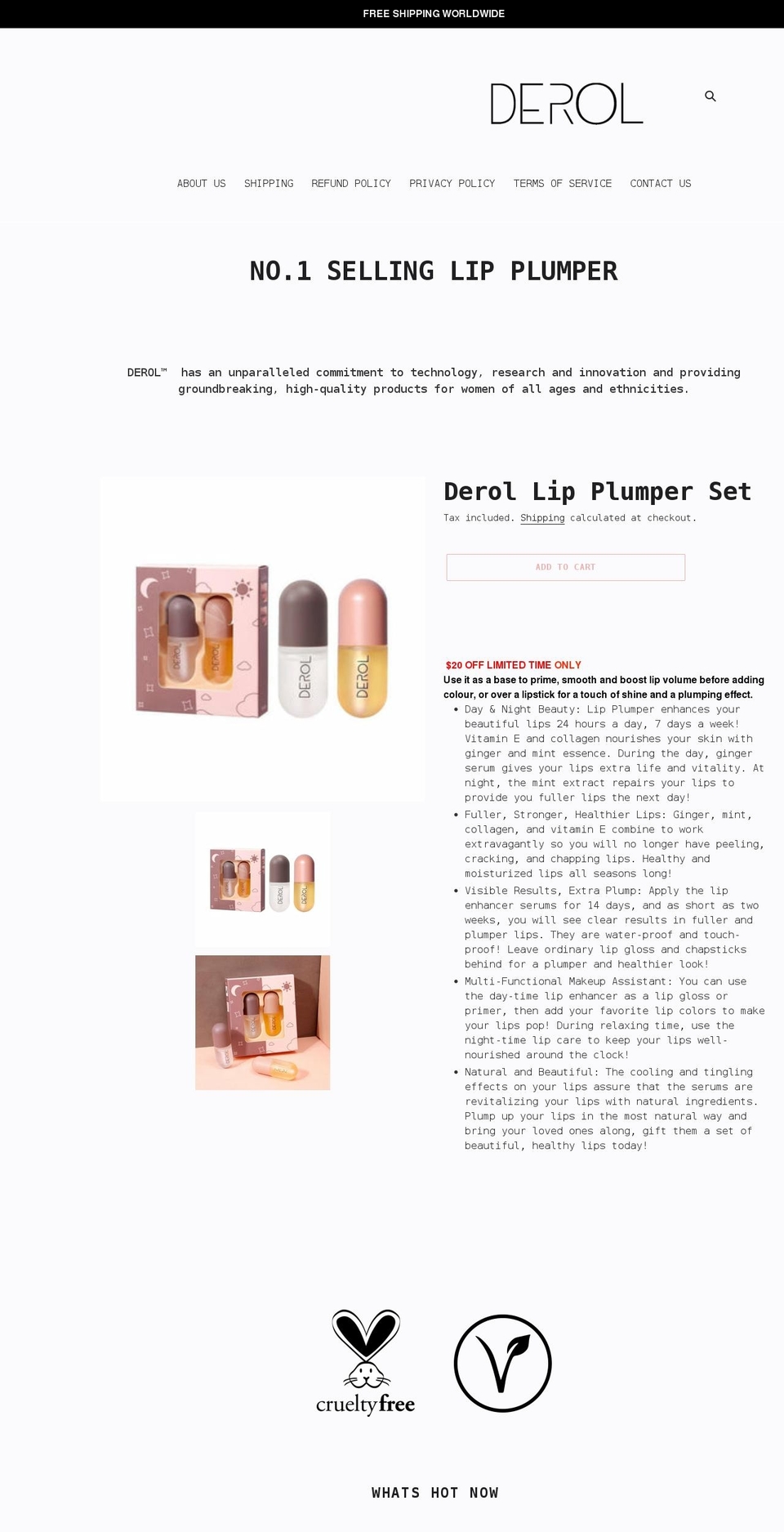 derol-cosmetics.com shopify website screenshot