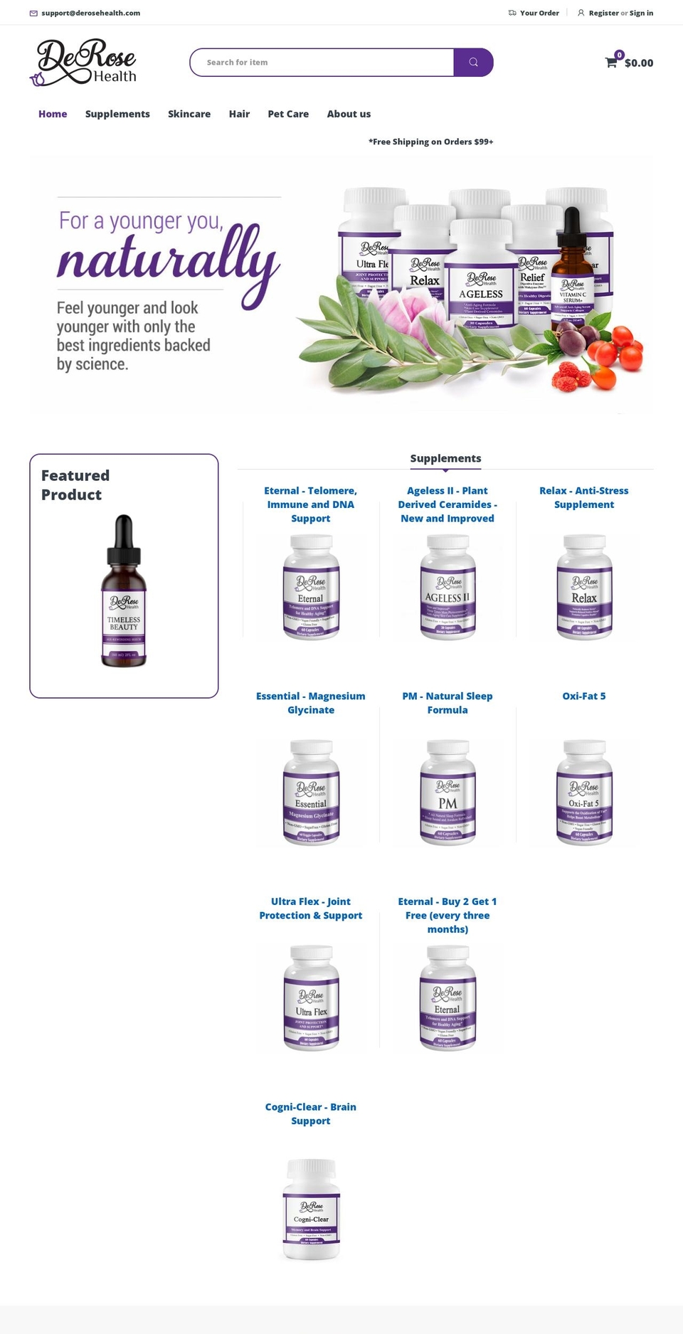 derosehealth.com shopify website screenshot