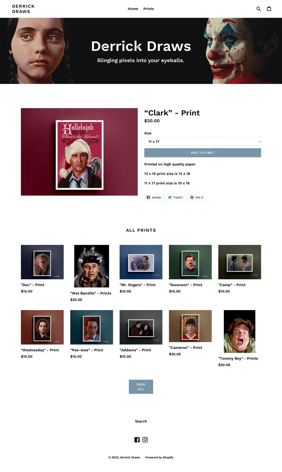 derrickdraws.com shopify website screenshot