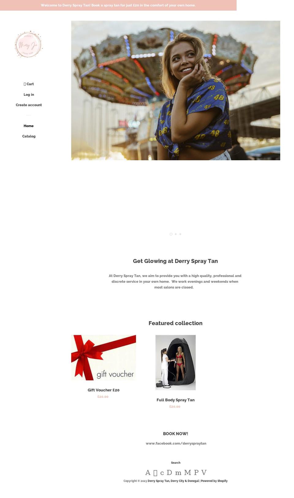 derryspraytan.com shopify website screenshot