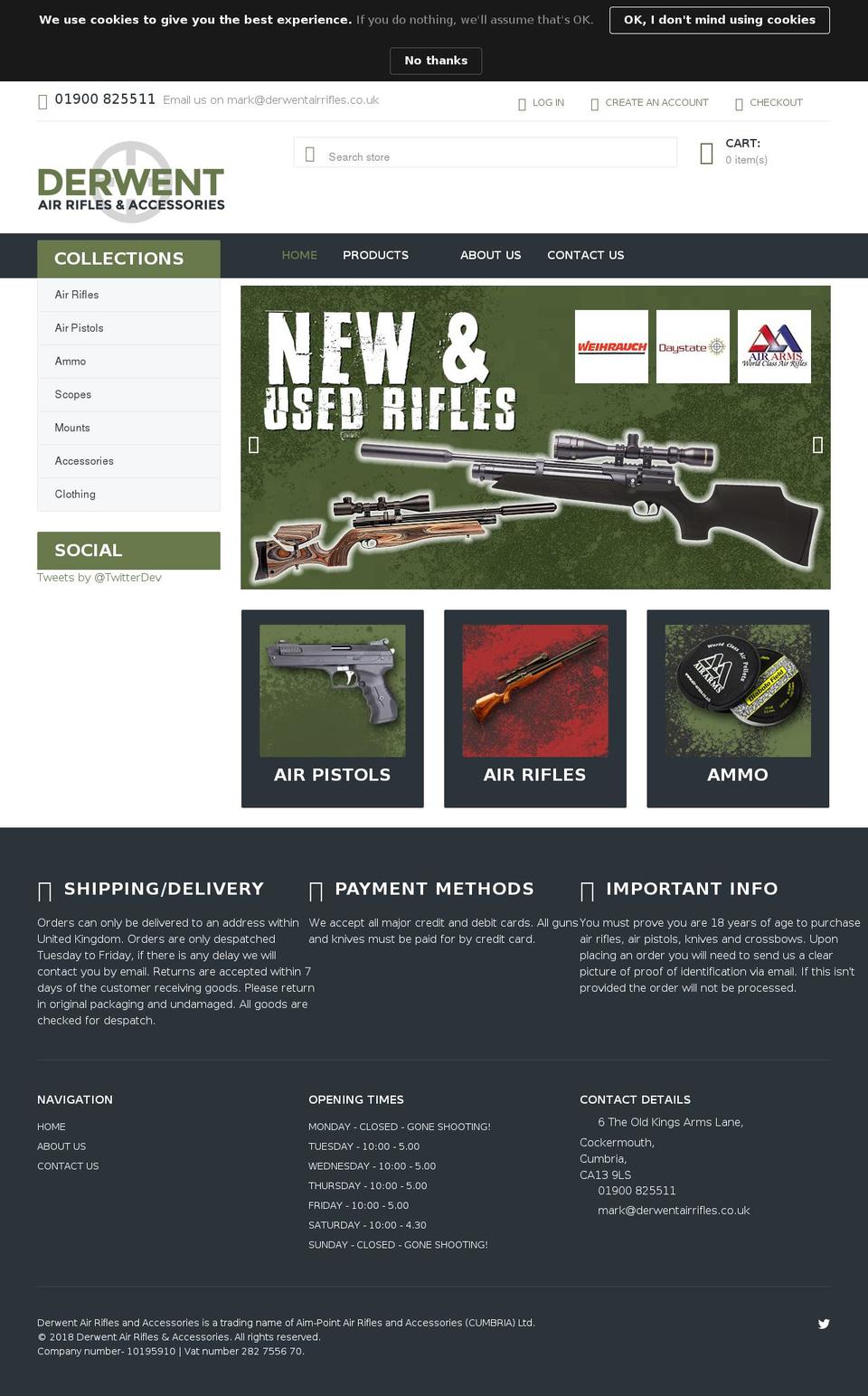 theme247 Shopify theme site example derwentairrifles.co.uk