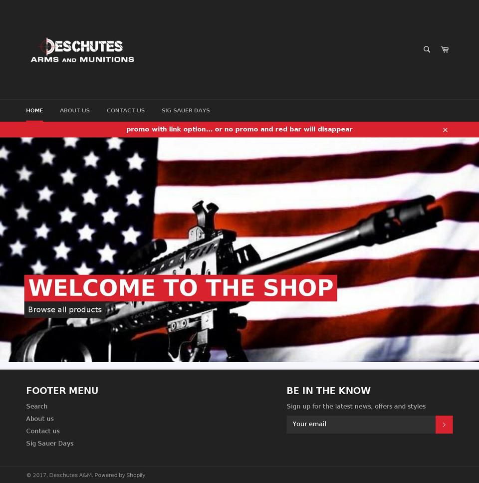 deschutesarms.com shopify website screenshot