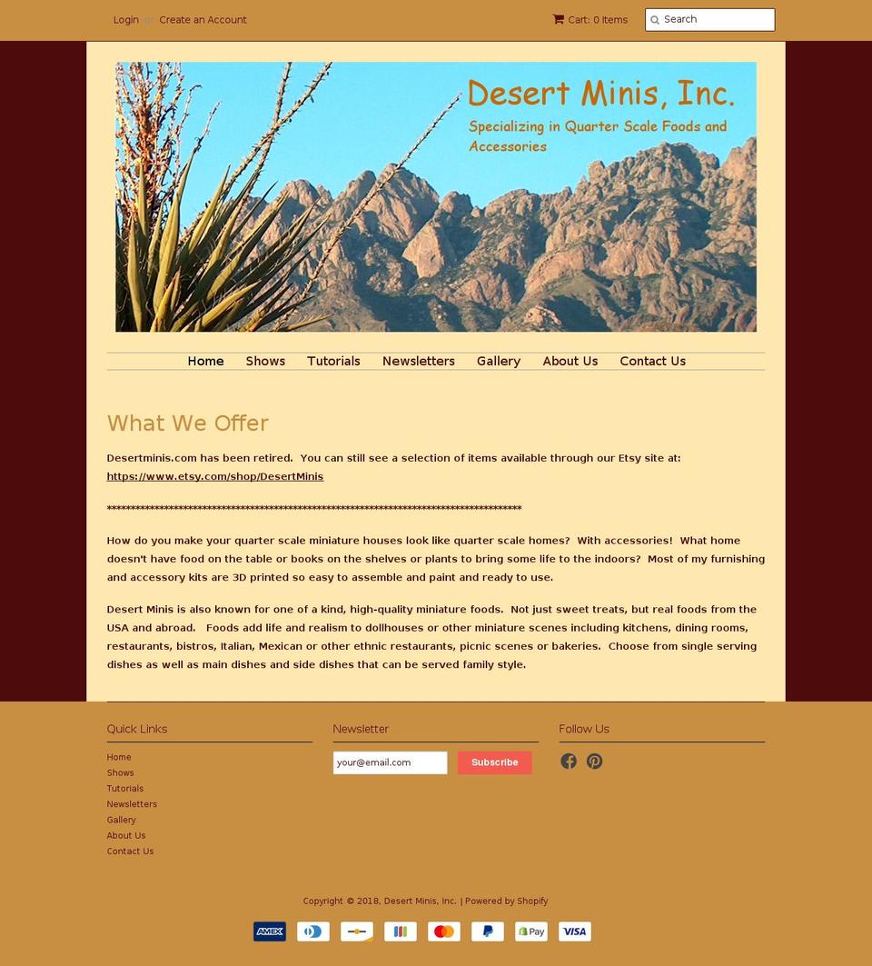 desert-minis.net shopify website screenshot