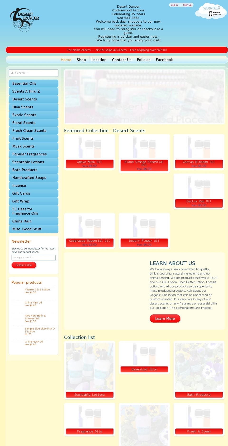 desertdancer.net shopify website screenshot